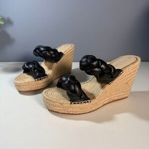 Kenneth Cole‎ Black Braided Strap Espadrille Wedge Sandals Women Size 10